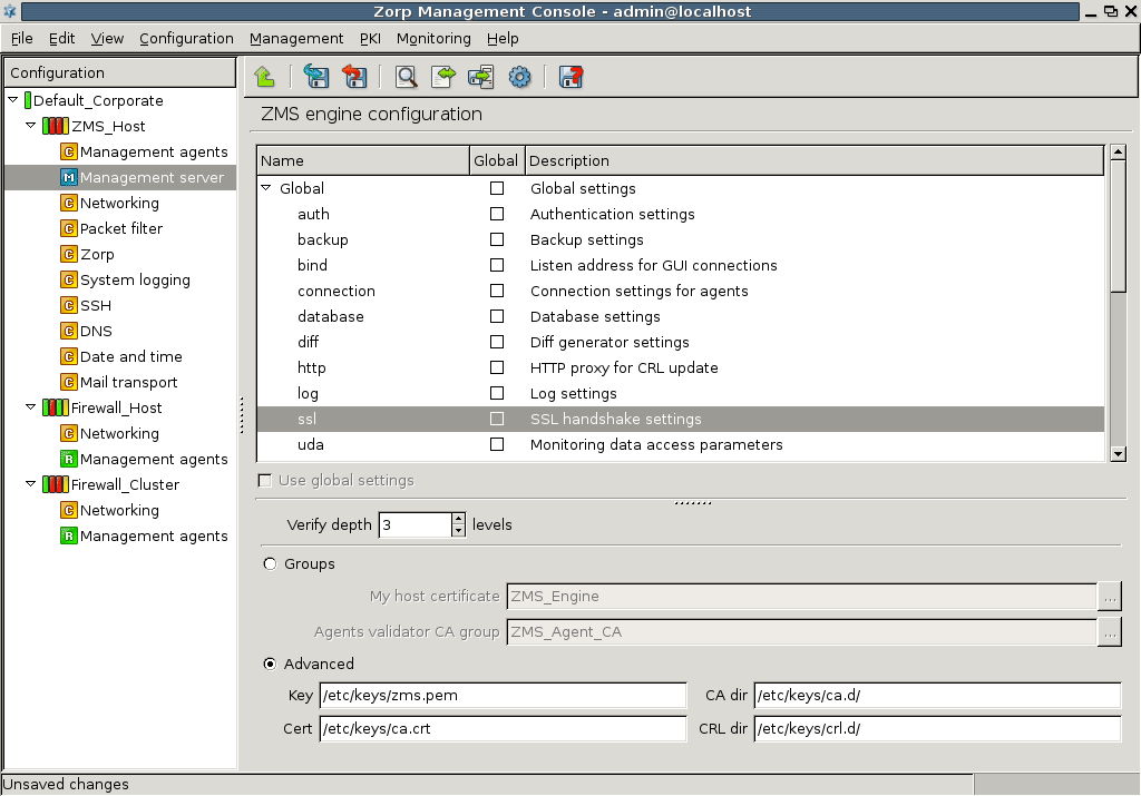 Advanced settings for SSL connection