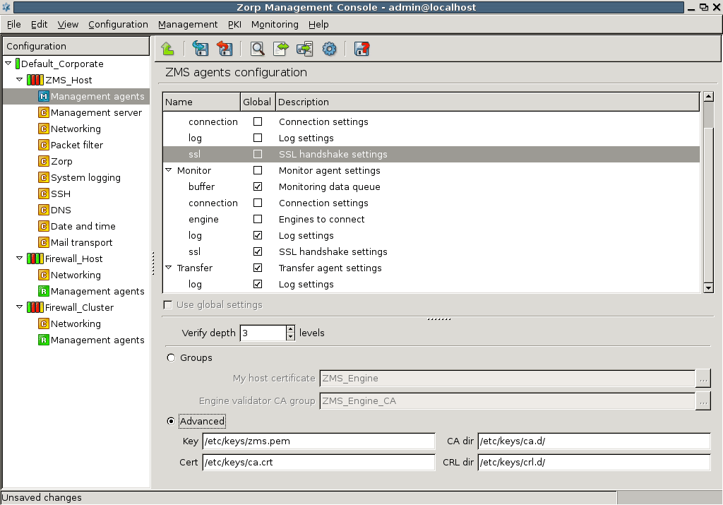 Advanced settings of SSL connection parameters