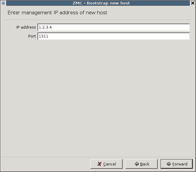 Entering the management IP address of the host