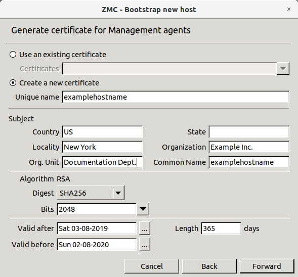 Creating a certificate for SSL communication establishment