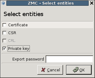 Selecting certificate components to export
