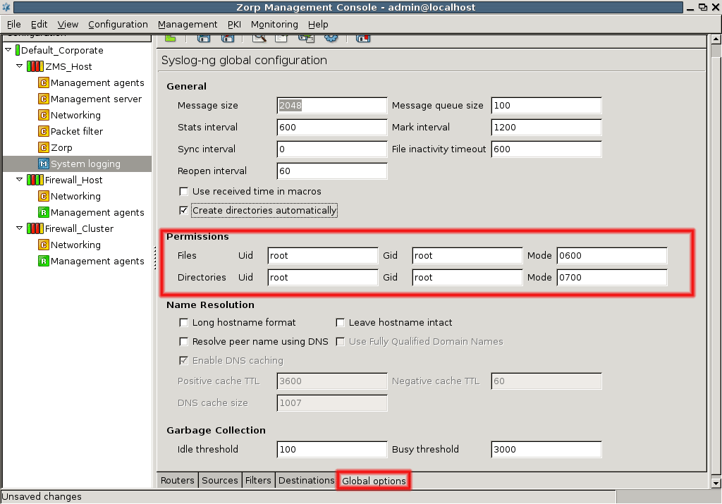 Permission settings for logfile creation