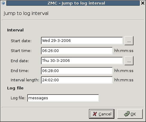 Selecting the log interval to be displayed
