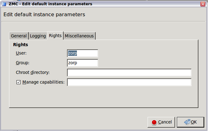 Instance parameters — rights
