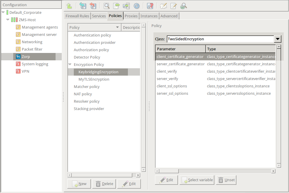 Selecting the encryption class