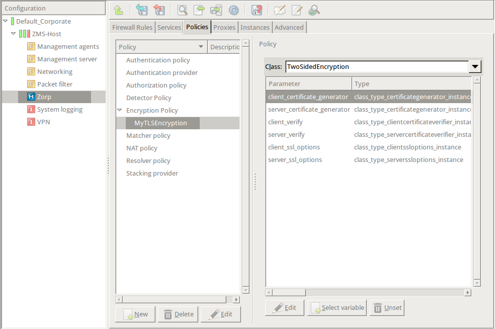 Selecting Encryption policy class