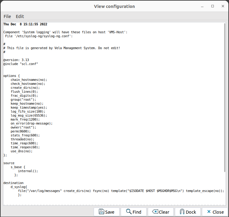 Basic syslog-ng.conf file created from the system logging chroot template