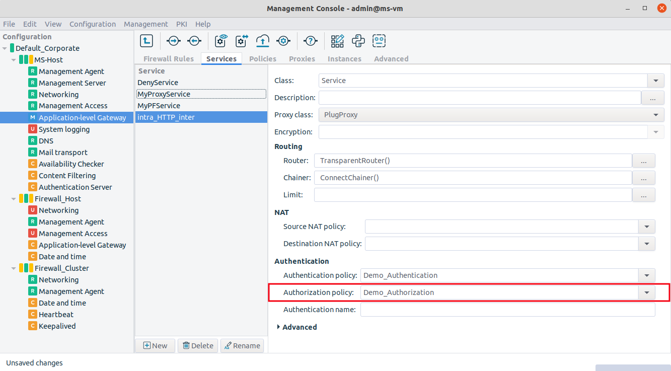 Using authorization policies in PNS services