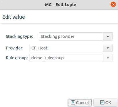 Selecting the stacking provider and the rulegroup