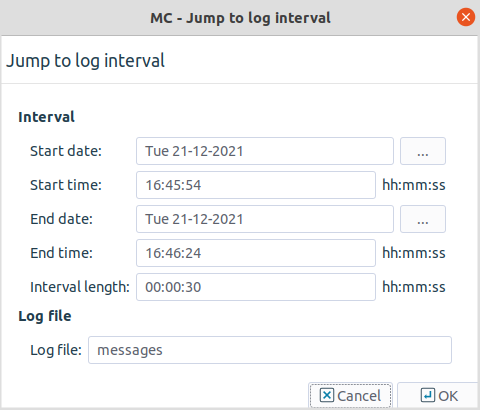Selecting the log interval to be displayed