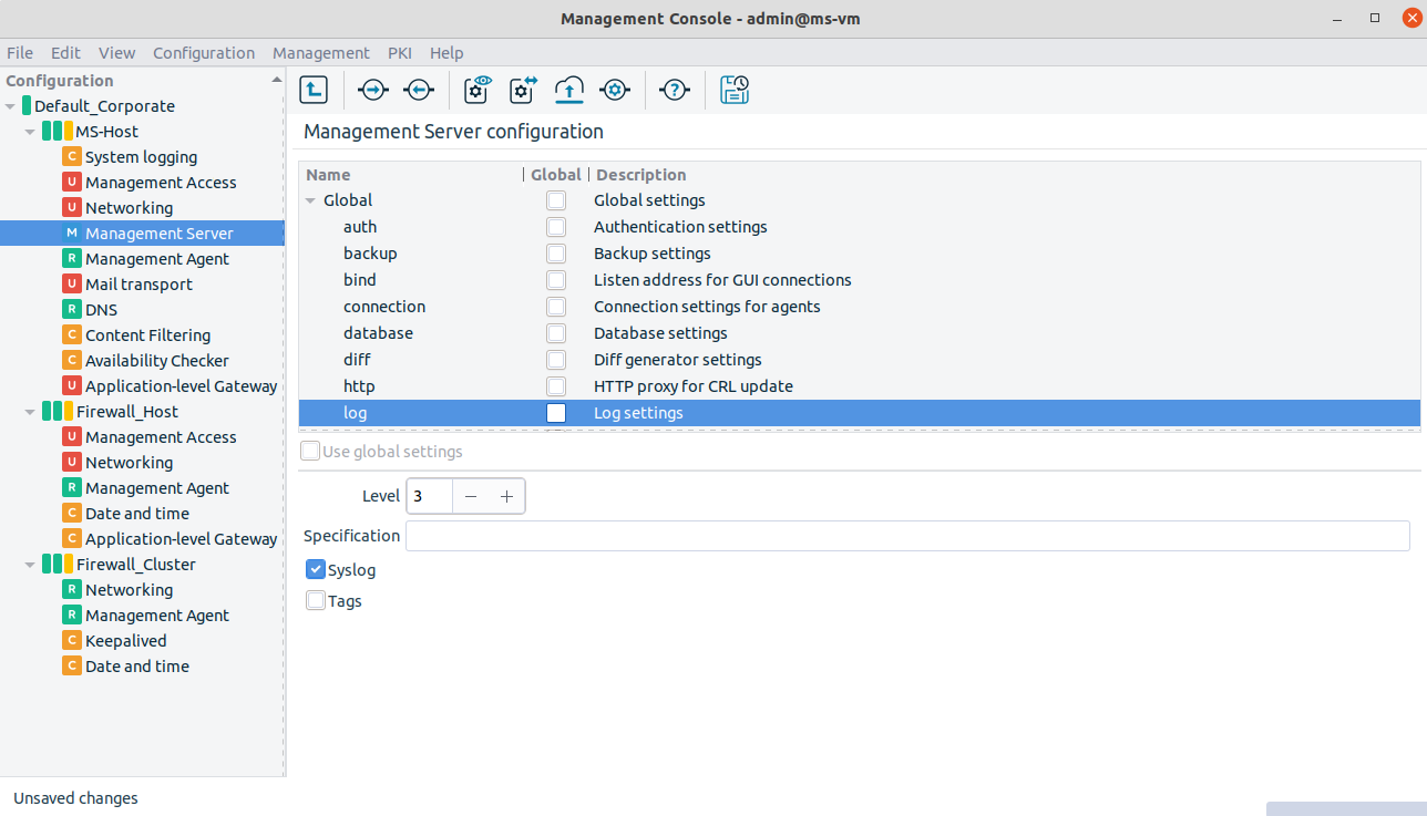 Settings of MS logging method