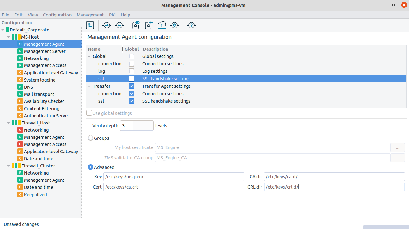 Advanced settings of SSL connection parameters