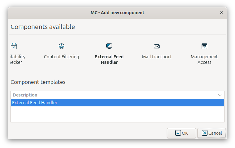 Adding the External Feed Handler component to the host