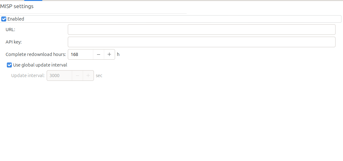 External Feed Handler component MISP settings