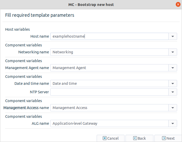 Parameters of the new host