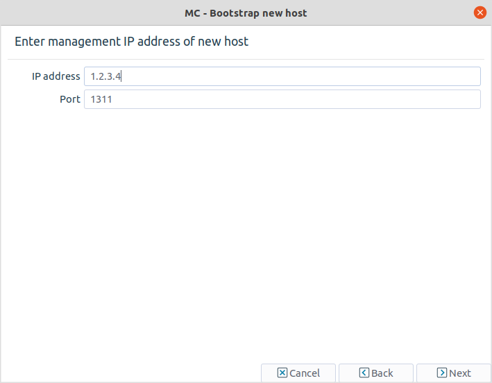 Entering the management IP address of the host