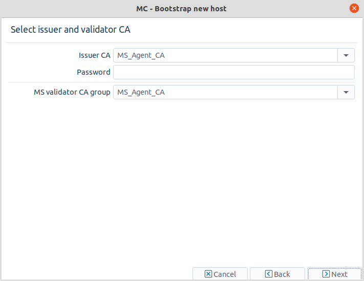 Entering MS Agent CA password