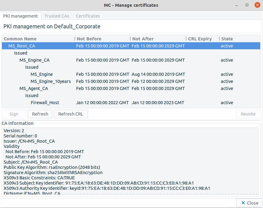 The Edit Certificates menu