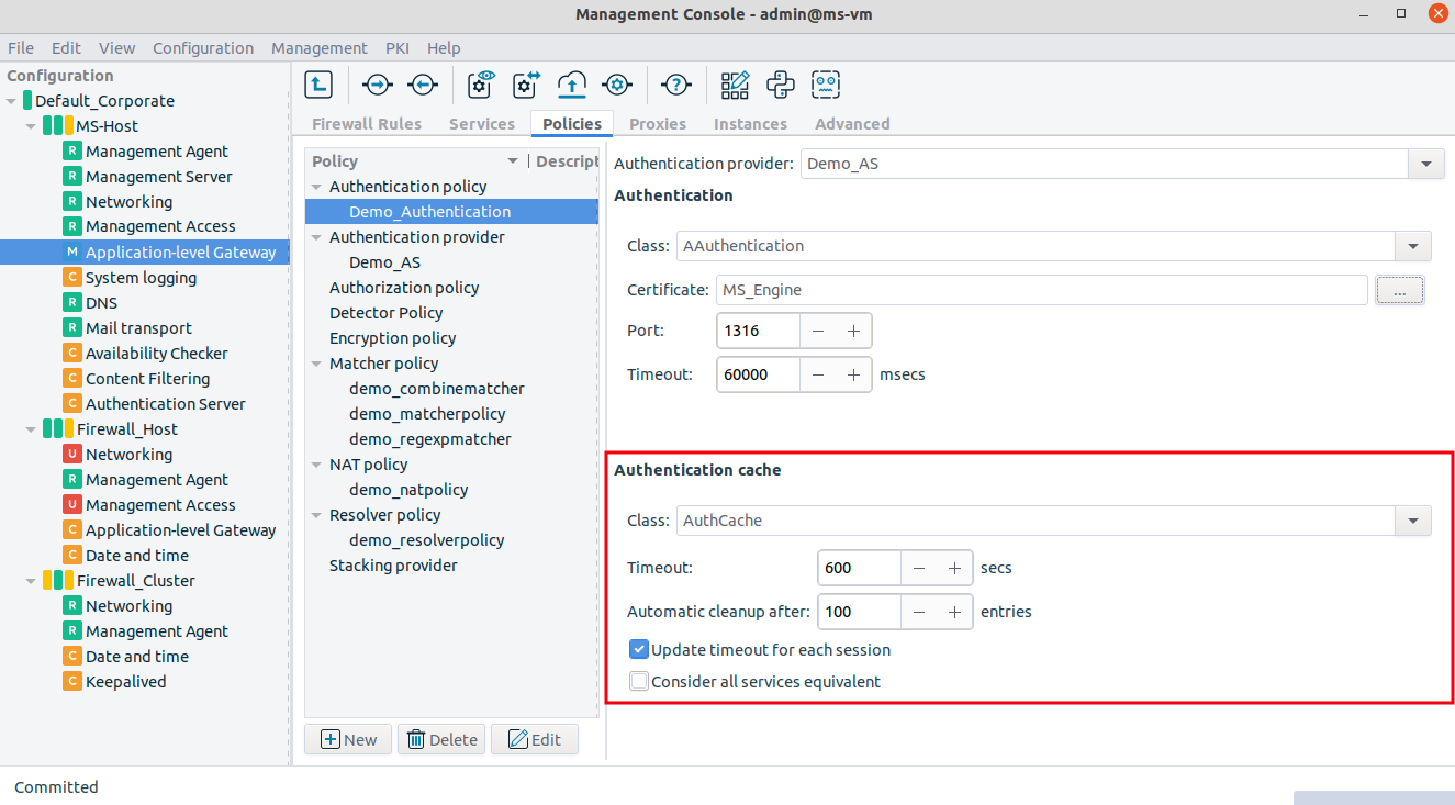 Configuring the authentication cache