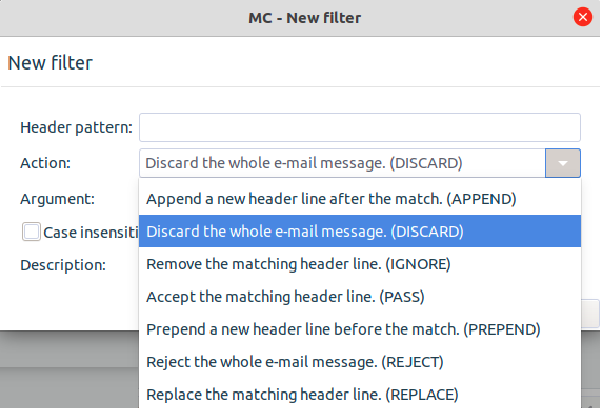 Filtering mail headers