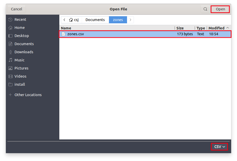 Selecting the zone for import