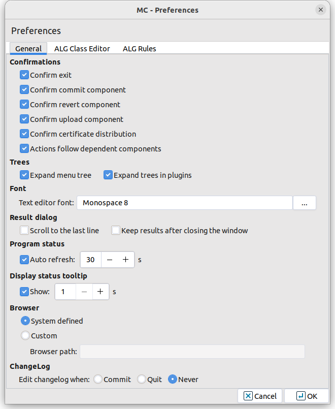 Edit > Preferences... > General - Editing MC preferences