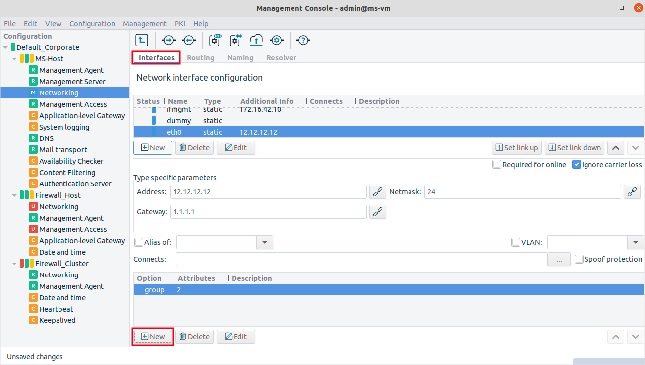 Configuring interface options