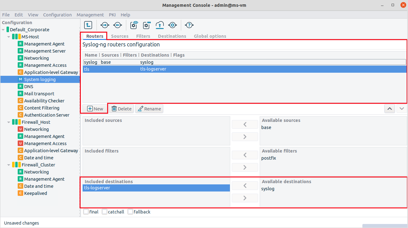 Configuring the syslog router