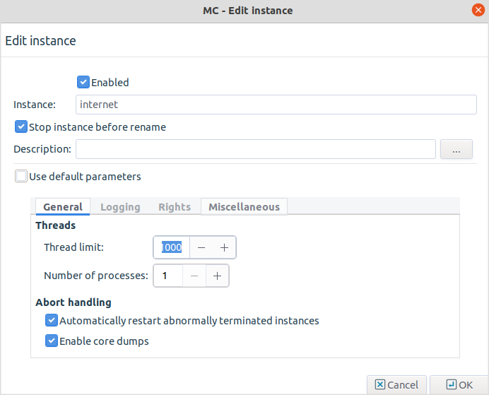 General instance parameters