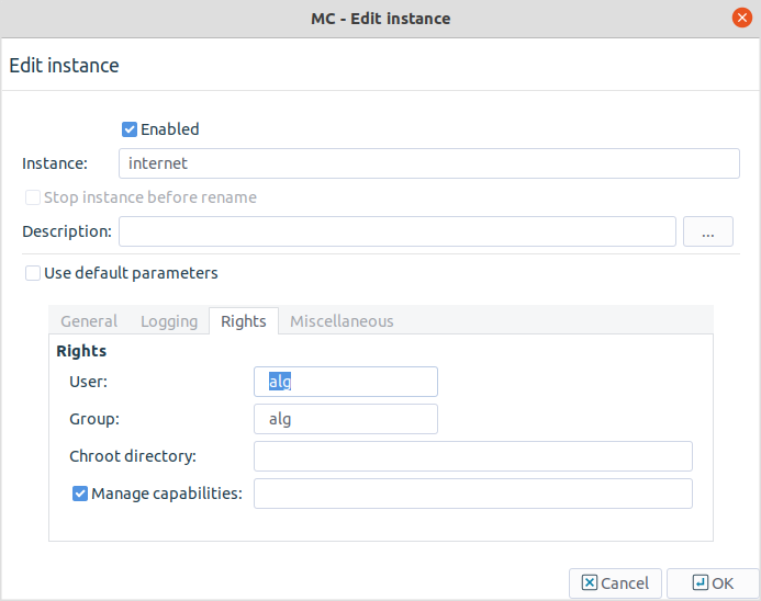 Instance parameters — Rights