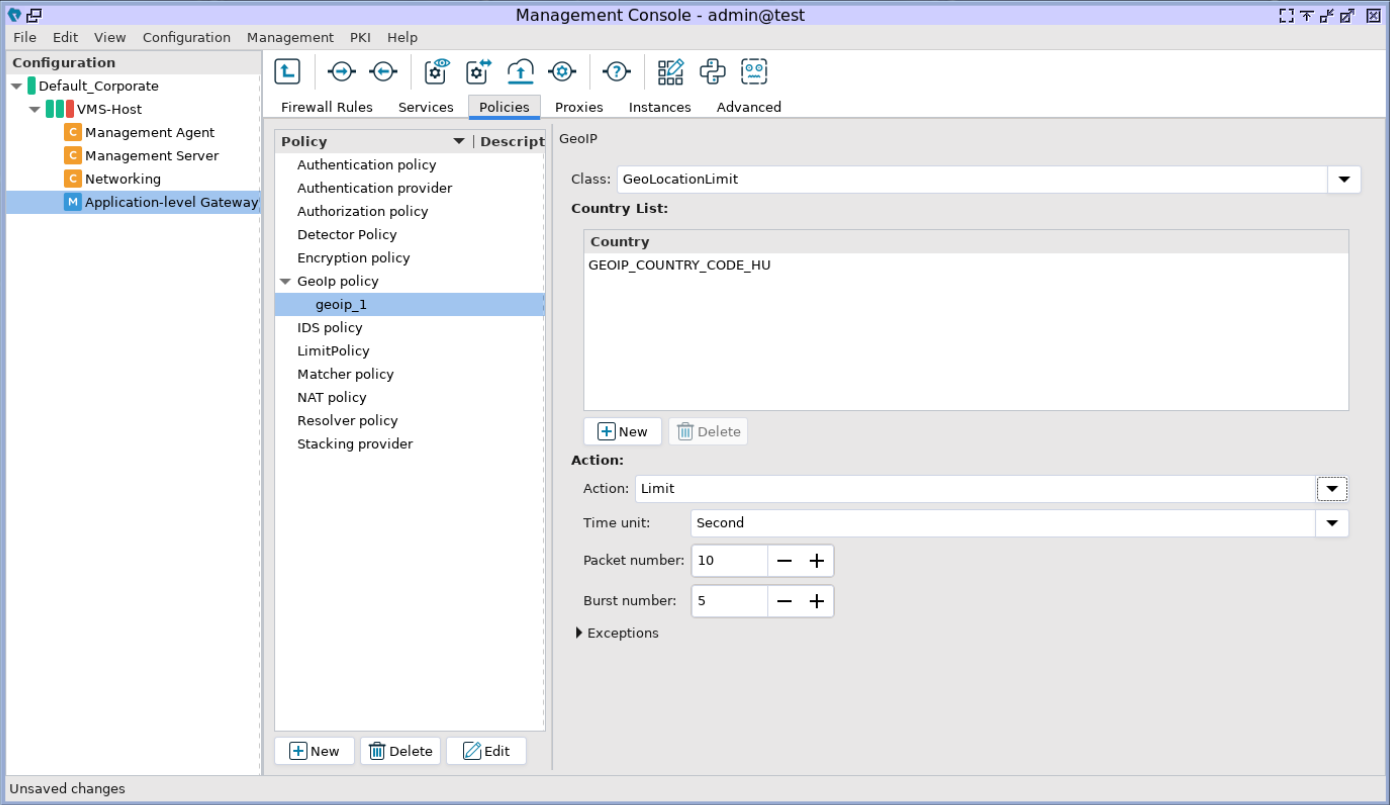 GeoPacketLimit settings