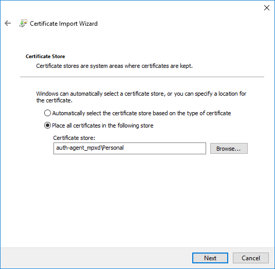 Selecting the certificate store