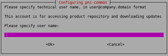 Configuring pns-common - Specifying the user name for the technical user to access PNS repository