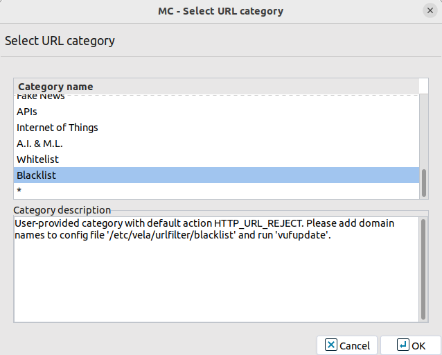 The 'whitelist' and 'blacklist' options are at the end of the category list