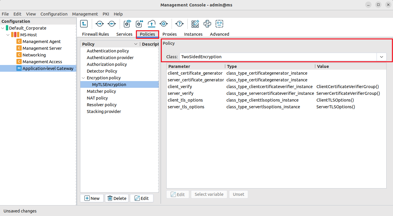 Selecting Encryption policy class