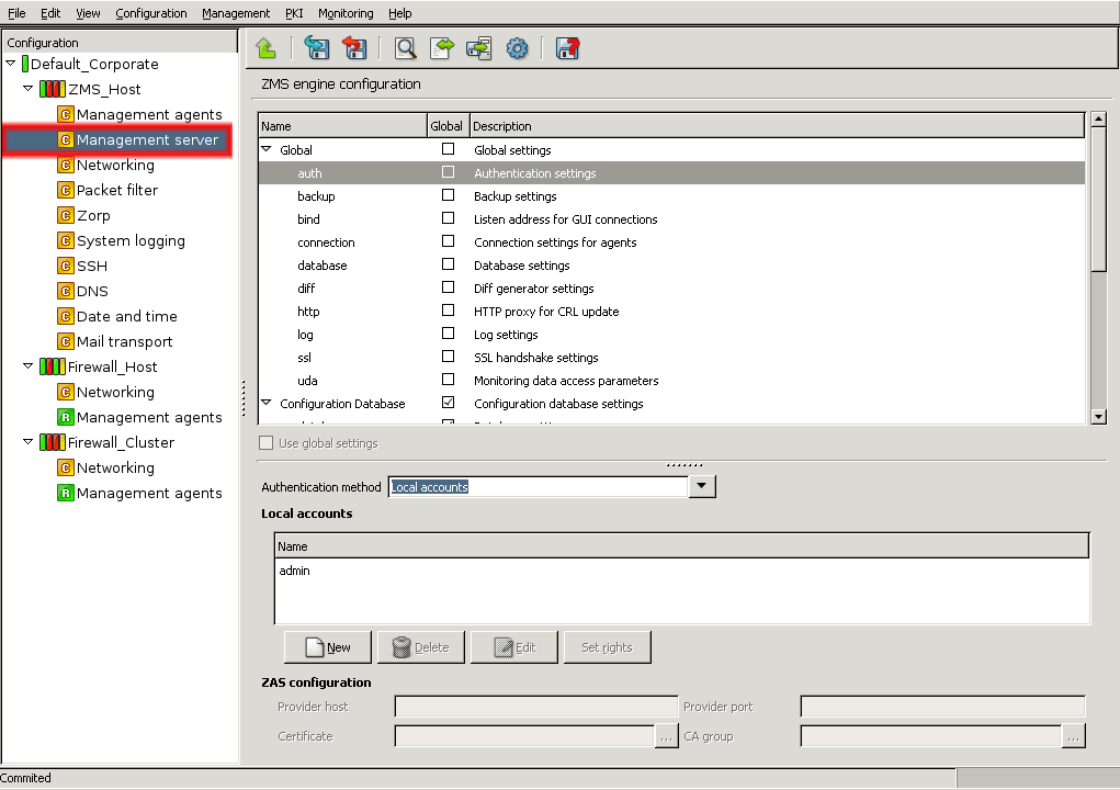 ZMS authentication settings