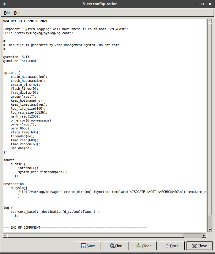 Basic syslog-ng.conf file created from the system logging chroot template