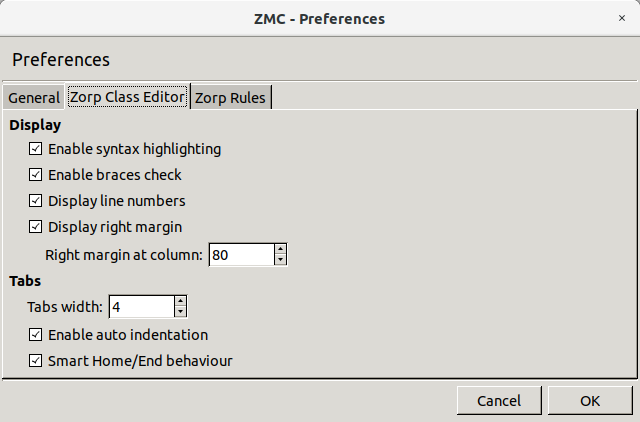 Edit > Preferences... > Zorp Class Editor - Editing Zorp Class Editor preferences