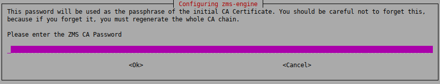 Specifying the CA password of ZMS
