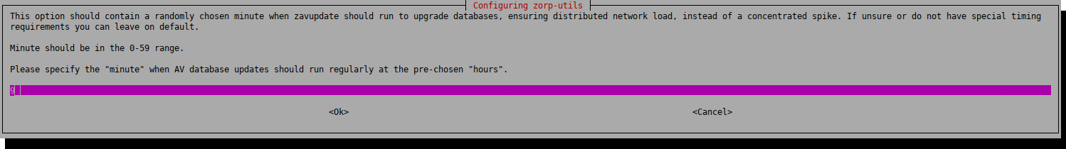 Configuring zavupdate - Specifying the actual minutes for the zavupdate process to start