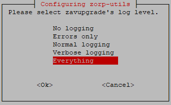 Configuring zorp-utils - Configuring the verbosity of zavupdate log level