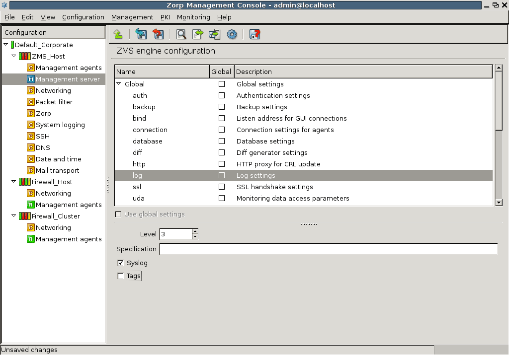 Settings of ZMS logging method