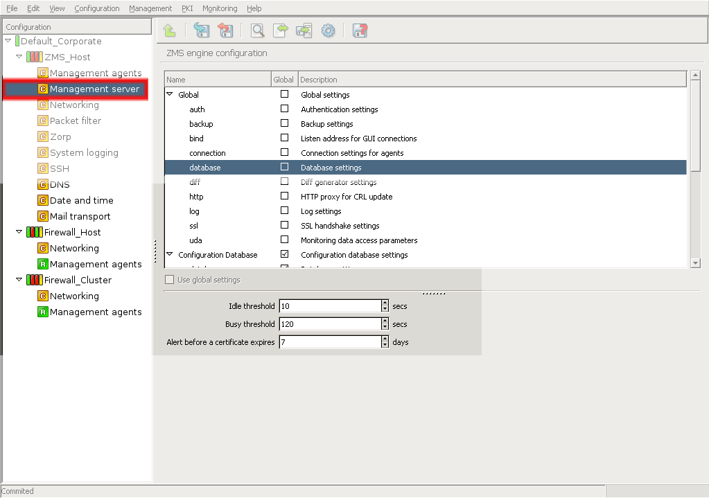 XML database settings