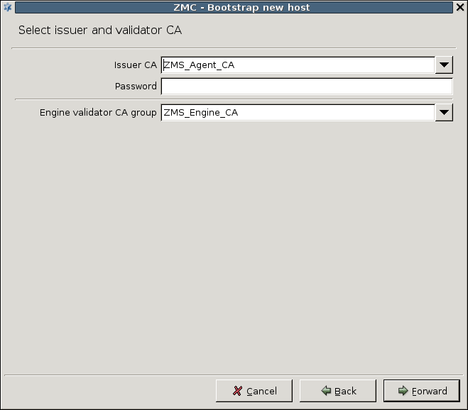 Entering ZMS Agent CA password