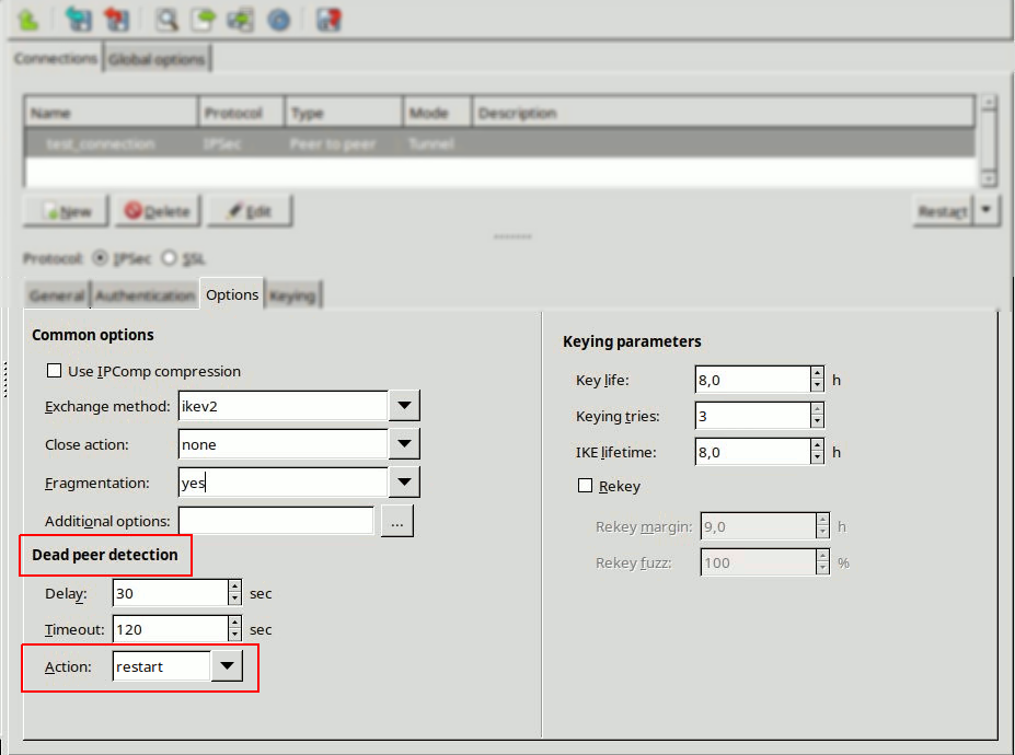 Configuring IPSec options