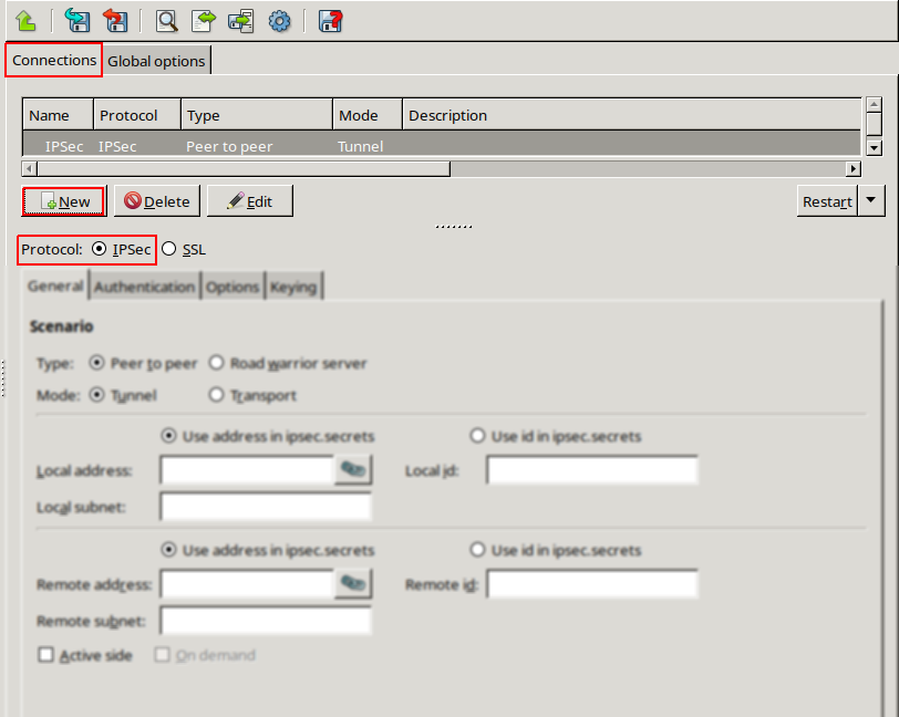 Configuring IPSec connections