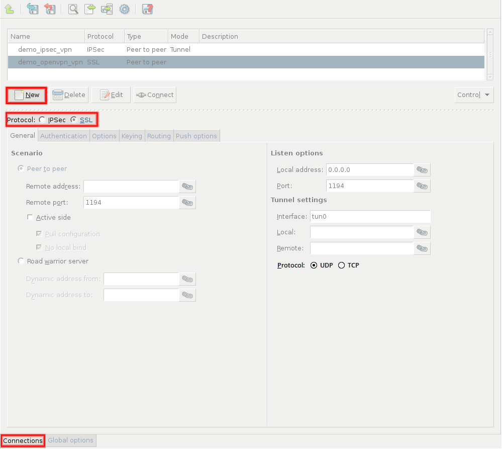 Configuring SSL (OpenVPN) connections