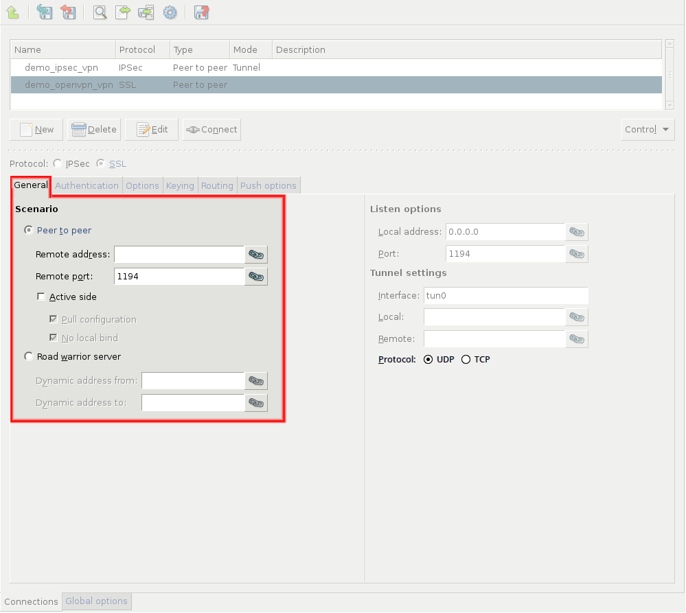 Selecting the SSL (OpenVPN) scenario