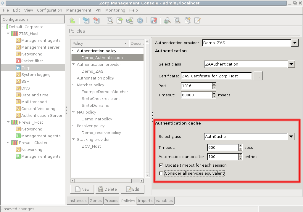 Configuring the authentication cache