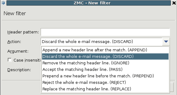 Filtering mail headers